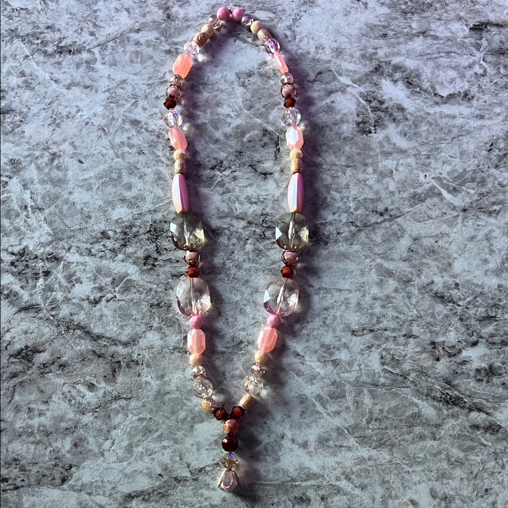 Elegant Pink and Brown Beaded Necklace